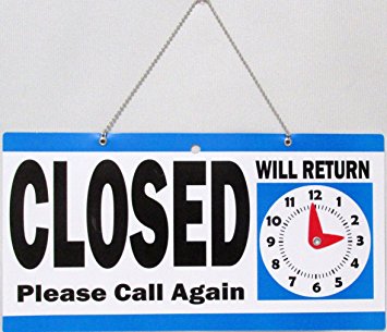 Open Closed Store Sign with Will Return Clock, Blue