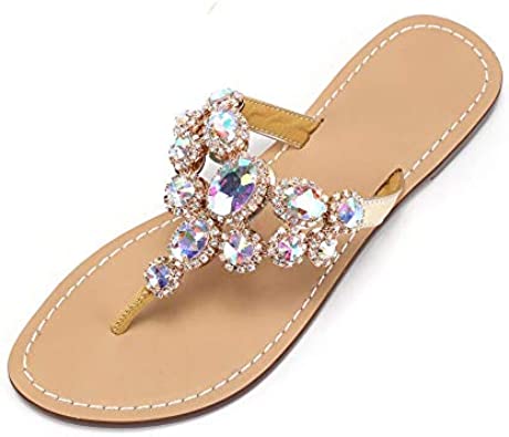 LLADYY Rhinestone Sandals for women Summer Flip Flop Sandals Dress Beach Party Sexy Jewelry Bridal Wedding Bling Silver White Colorful Gold Sandals