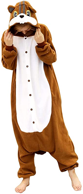 vavalad Adult Squirrel Pajamas Onesie Cosplay Animal Homewear Halloween Costume Women Men