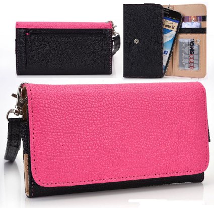 |BLACK HOT PINK| Universal wrist-let wallet phone case carrying clutch Fits BLU: Life One , Selfie , Studio C , Studio Energy , Studio G