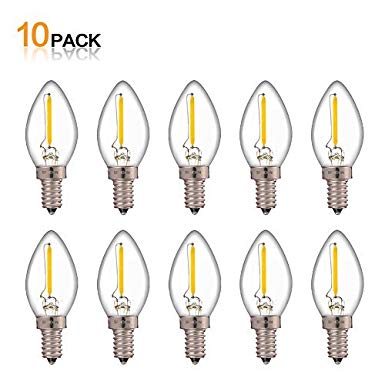 C7 0.5W Light Candle Bulbs, 5w Incandescent Replacements,75 Lumen,E12 Candelabra Base,led Filament Night Bulb, Warm White 2700K,Refrigerator Edison Bulb,Non-Dimmable,10Pack
