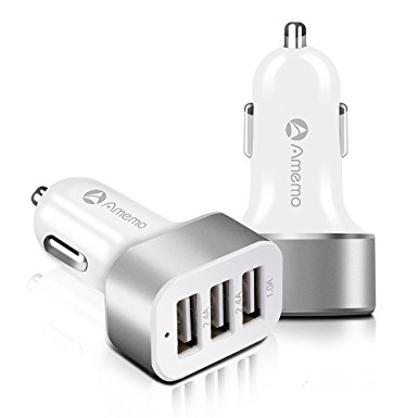 Amemo Intelligent 5.8A / 29W 3-Port [High Power] [Small Size]USB Car Charger With Smart Sharing IC for iPhone 6s/6/6 Plus,iPad;Galaxy S6 / S6 Edge /Edge , Note 5 and More [White]