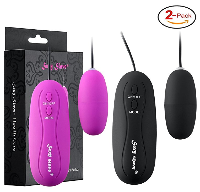 Sexy Slave Wired Remote Control 12-Frequency Bullet Vibrators - Waterproof Vibrating Love Egg (Pack of 2, Black and Purple)