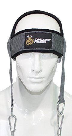 Neck Head Harness for Resistance Training by DMoose Fitness. Extra-Heavy D-Rings and Steel Chain, Comfort Fit Neoprene, Superior Saddle Stitching. Build A Thicker Neck with Durable Exercise Neck Strap