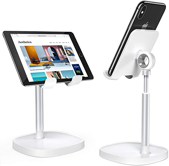 Cell Phone Stand,Angle Height Adjustable LISEN Cell Phone Stand for Desk,Thick Case Friendly Phone Holder Stand for Desk, Compatible with All Mobile Phones-White