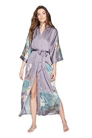 KIM ONO Women's Kimono Robe Long - Watercolor Floral