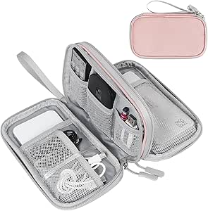 FYY Electronic Organizer, Travel Cable Organizer Bag Pouch Electronic Accessories Carry Case Portable Waterproof Double Layers All-in-One Storage Bag for Cable, Cord, Phone, Earphone-Light Pink