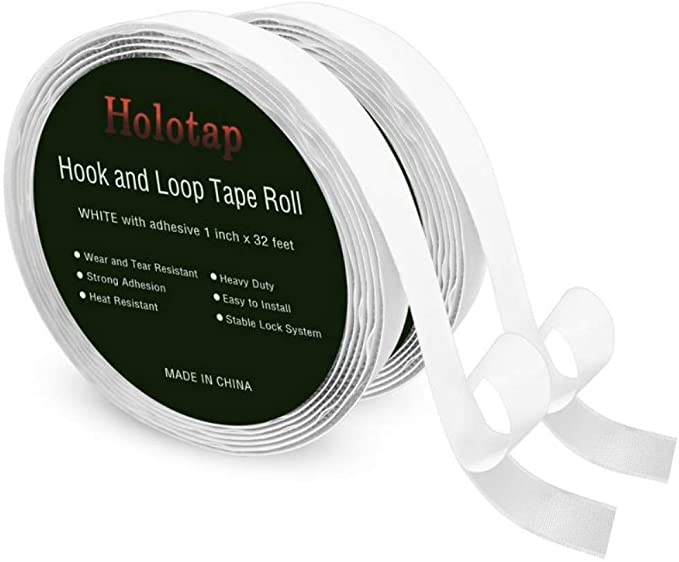 1 Inch x 32 Feet Self Adhesive Hook and Loop Strips by Holotap Fabric Fastener Interlocking Tape (1 Inch White)