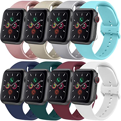 [8 PACK] Bands Compatible with Apple Watch Bands 44mm 42mm 40mm 38mm for Women Men, Replacement Strap with Classic Buckle for iWatch Series SE 6 5 4 3 2 1