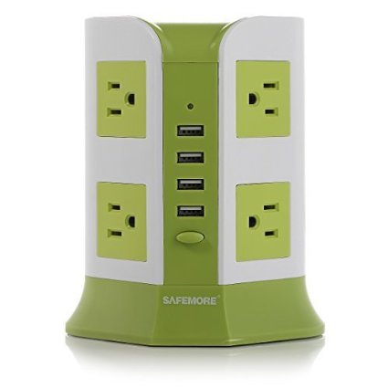 Safemore Smart 8-Outlet with 4-USB Output Surge Protection Power Strip (Green and White)
