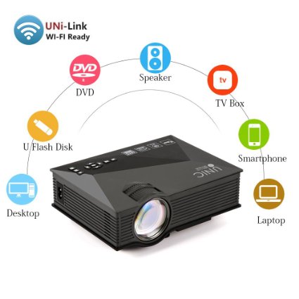 Uvistar Wireless WiFi Home Cinema Multimedia Projector Mini Portable LCD LED Projection with USB/SD/AV/HDMI/VGA Support 1080p 1000  Lumens IP/IR/USB/SD/HDMI/VGA