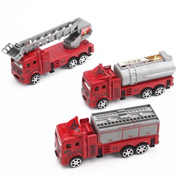 ToyerBee Vehicles Fire Truck 3 Pcs Pull Back Car Set Gift For Kids