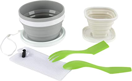 Lazymi X-Large Camping Dinner Set - Portable Silicone 950ML Collapsible Bowl，300ML Travel Folding Cup/Mug with Lid and Cutlery Set for Outdoor,Hiking,Picnic