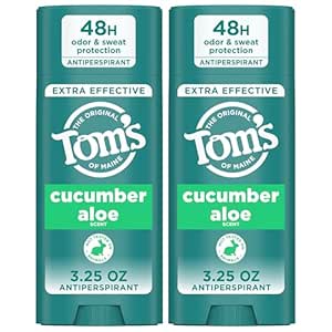 Tom's of Maine Cucumber Aloe Antiperspirant for Women and Men, 3.25 oz, 2-Pack