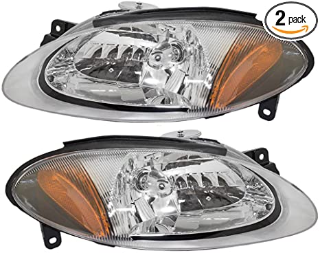 Pair Set Halogen Combination Headlights Headlamps Replacement fits 98-03 Ford Escort ZX2 Coupe XS4Z13008DA XS4Z13008CA