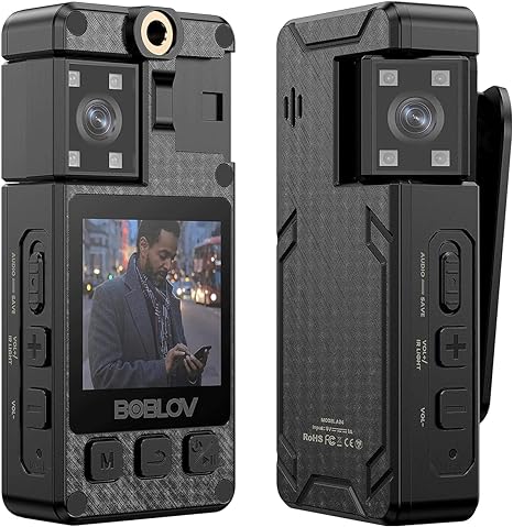 BOBLOV A24 1296P 64GB Small Body Camera, 180° Rotate Side Lens Video Camera, Built-in 2000mAh Battery for 8 Hrs Video Recording, 1.54" Display for View, Camcorder for Daily Recording, Delivery Job