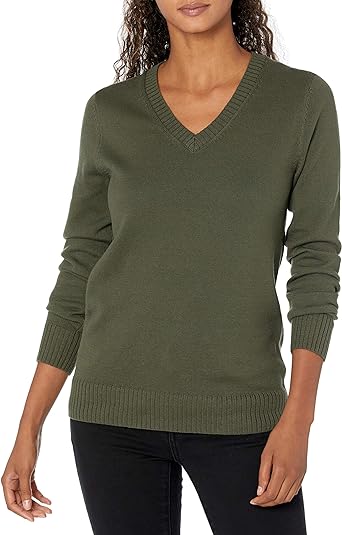 Amazon Essentials Women's Standard 100% Cotton V-Neck Sweater