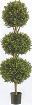 One 56 inch Outdoor Artificial Boxwood Triple Ball Topiary Tree Potted UV 5 6 4
