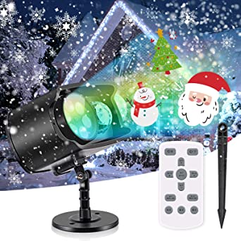 AGPTEK Christmas Projector Lights 2-in-1 LED with 12 Rotating Patterns & 13 Colors Water Wave Spotlight Waterproof Snowflake Lamp Indoor Outdoor Light Xmas Decoration - Remote Control & No Slide Need