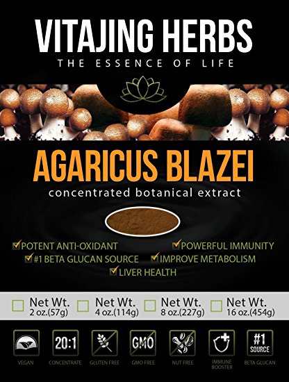 Agaricus Blazei Murill Mushroom Extract Powder (4oz - 114gr) / 20:1 CONCENTRATION