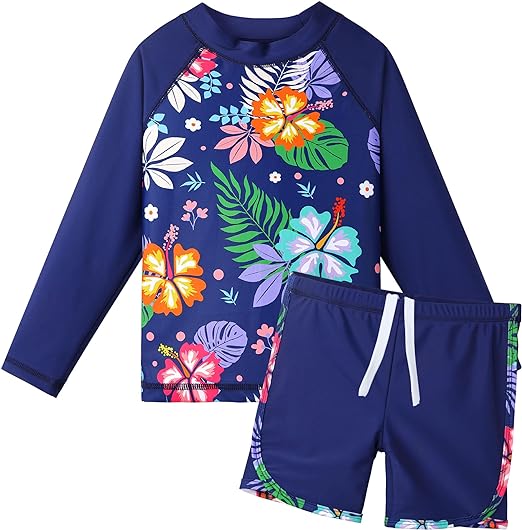 TFJH E Girls Long Sleeve Swimsuits Rashguard Sets Sunsuits UV 50  Two Piece 3-12Y