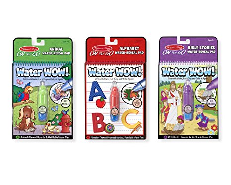 Melissa & Doug On the Go Water Wow! Reusable Water-Reveal Activity Pads,3-pk, Animals, Alphabet, Bible Stories