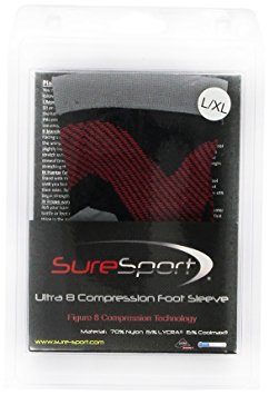 SureSport® Ultra 8 Plantar Fasciitis Foot / Ankle Compression Sleeve L/XL Toeless Sock for Heel Arch & Ankle Support Men & Women - Accelerated Recovery, Reduced Muscle Fatigue - Breathable & Comfortable, Relief From Swelling, Improves Blood Circulation