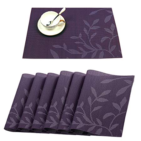 HEBE Placemats Set of 6 Washable Placemats for Dining Table Heat Insulation Stain Resistant Kitchen Table Mats Woven Vinyl Crossweave Place Mats