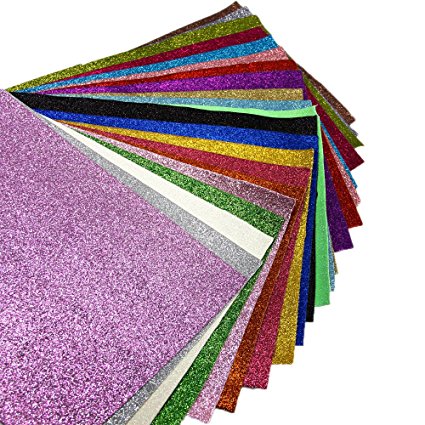 21 pcs 8" x 13" (20cm x 34cm) Shiny Superfine Glitter Fabric Canvas Back Craft DIY Craft Assorted Colours (21 Colors)