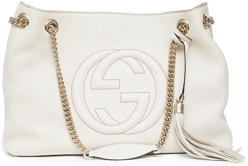 Gucci Womens Soho Leather Chain Straps Shoulder Handbag White Large