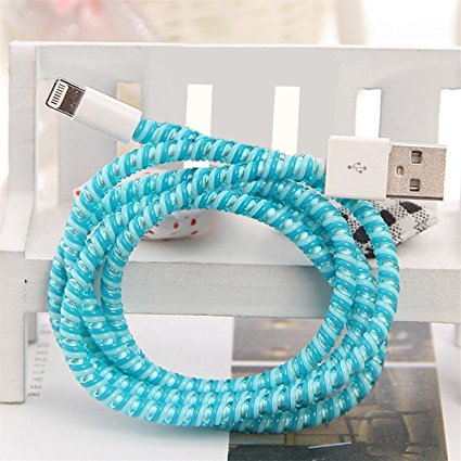 AmyTalk DIY Spiral Wire Cable Protectors/ Wire Organizer / Cable Wrap / Cord Manager for Charging Data Cable and Earphone Cords with 3 Color Combination (Blue Sky Blue Transparent)