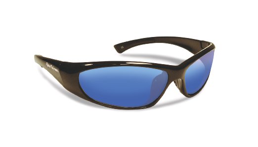 Flying Fisherman Fluke Jr. Angler Polarized Sunglasses (Shiny Black Frame, Smoke/Blue Mirror Lenses)