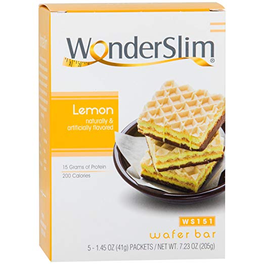 WonderSlim High Protein Wafer Bar - Lemon (5 servings/box) - Trans Fat Free, Aspartame Free, Cholesterol Free