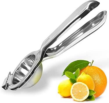 Chef's Star Lemon Squeezer Stainless Steel Citrus Press - Large Heavy Duty Fruit Squeezer for Drinks - Rust-proof Non-Slip Manual Hand Juicer Is Ideal for Juicing Lemons, Limes, Small Oranges (silver)