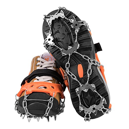 KepooMan 19 Teeth Claws Crampons Non-slip Shoes Cover Stainless Steel Chain Outdoor Ski Ice Snow Hiking Climbing(Free Size: 9-11)
