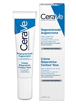 CeraVe Regenerierende Augencreme gegen Augenringe und Schwellungen, Augenpflege für normale bis trockene Haut, Mit Hyaluron und 3 essenziellen Ceramiden, 1 x 14ml