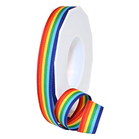 Morex Ribbon Polyester Grosgrain Striped Decorative Ribbon, Rainbow, 5/8 in