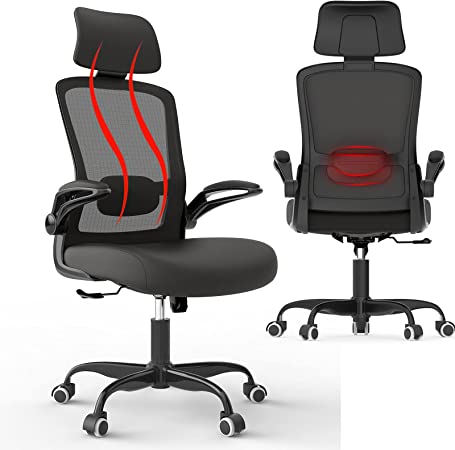 Office Chair, Ergonomic Desk Chair with Adjustable Lumbar Support & Seat Height, High Back Mesh Computer Chair with Flip-up Armrests-BIFMA Passed Task Chairs, Executive Chair