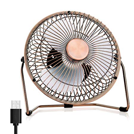 EasyAcc Mini 6-inch Desk Fan 2 Speeds 360° Rotation Quiet USB Personal Offices Use for Laptop Power Bank- Metal Bronze