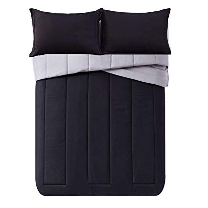 HONEYMOON HOME FASHIONS Twin Reversible Comforter Set, Black and Grey