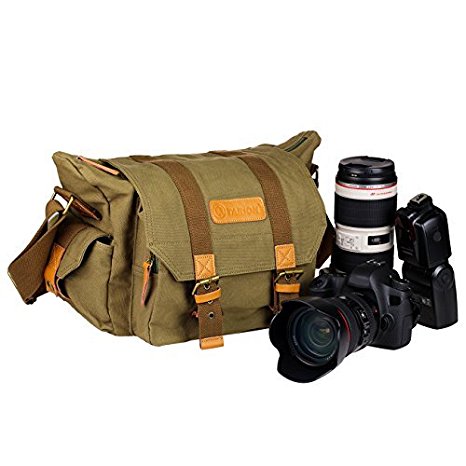 TARION Portable Canvas Digital Camera Photography Shoulder Case Bag Fits 2xCamera 2xLens and 1xFlash for SLR DSLR Mirrorless Color Green