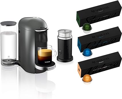 Nespresso VertuoPlus Deluxe Coffee and Espresso Maker by Breville with Aeroccino, Titan