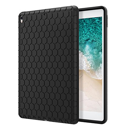 iPad Pro 10.5 Case - MoKo [Honey Comb Series] Light Weight Shock Proof Soft Silicone Back Cover [Kids Friendly] for Apple iPad Pro 10.5 Inch 2017 Released Tablet, BLACK