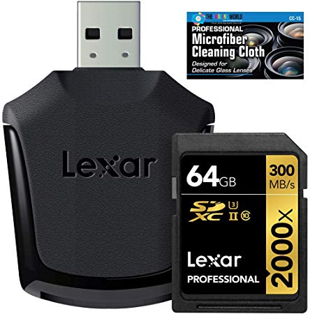 Lexar Professional 2000x 32GB SDHC UHS-II Memory Card with Reader and Microfiber Cloth