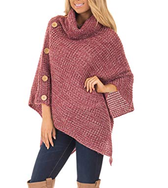 NuoReel Womens Casual Knit Turtle Neck Poncho Lightweight Pullovers Sweater One Size Shawl Wrap