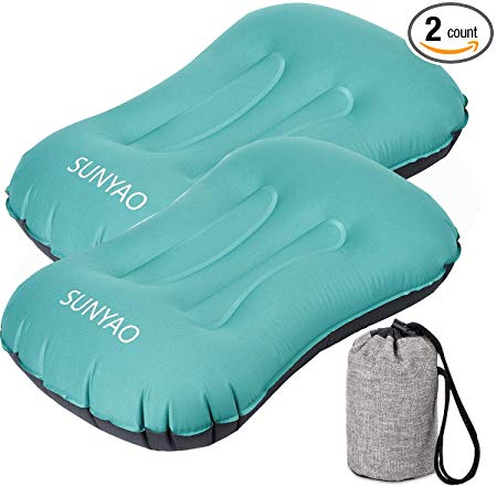SUNYAO Ultralight Inflatable Camping Pillows - Compressible, Compact, Inflatable, Comfortable, Ergonomic Pillow for Neck & Lumbar Support While Camping, Backpacking，Hiking