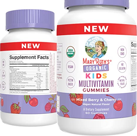 Kids Vitamins by MaryRuth's | USDA Organic | Kids Multivitamin Gummies for Ages 4  | Multivitamin for Kids | Vitamins for Kids | Vegan | Non-GMO | Only 2 Gummies a Day | 60 Count