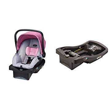 Evenflo LiteMax 35 Infant Car Seat, Azalea with LiteMax Infant Car Seat Base, Black