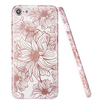 iPhone 7 Case,iPhone 8 Case,DOUJIAZ Floral Pattern Slim Shockproof Soft Glossy TPU Soft Case Rubber Silicone Skin Cover for iPhone 7/iPhone 8- Shiny Rose Gold Chrysanthemum