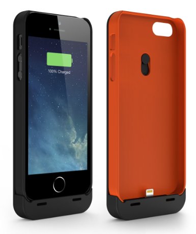 iPhone SE Battery Case, Jackery Leaf 5 Premium Charger Case Power Bank for iPhone SE, iPhone 5S and iPhone 5 - 2400mAh Battery Capacity [Apple MFi Certified] (Black and Orange)